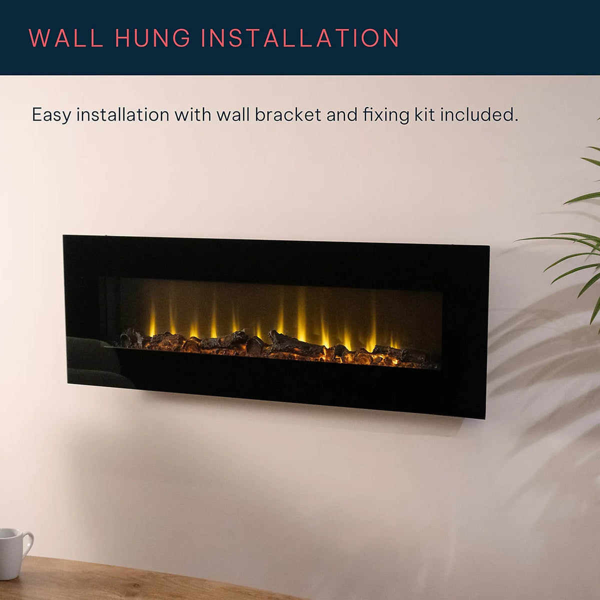 Focal Point Ravensdale Wall Mounted Electric Fire 1.8kW Black Remote - Image 3