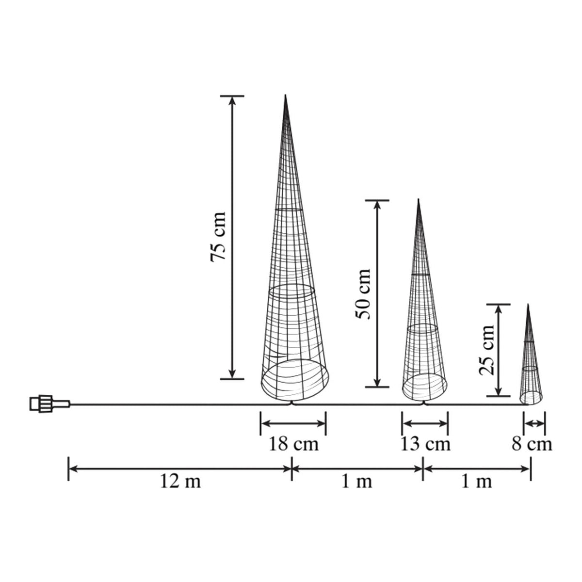 990 Christmas Cone Trees Silhouette Ice White LED Freestanding 3 Pack (H) 750mm - Image 2