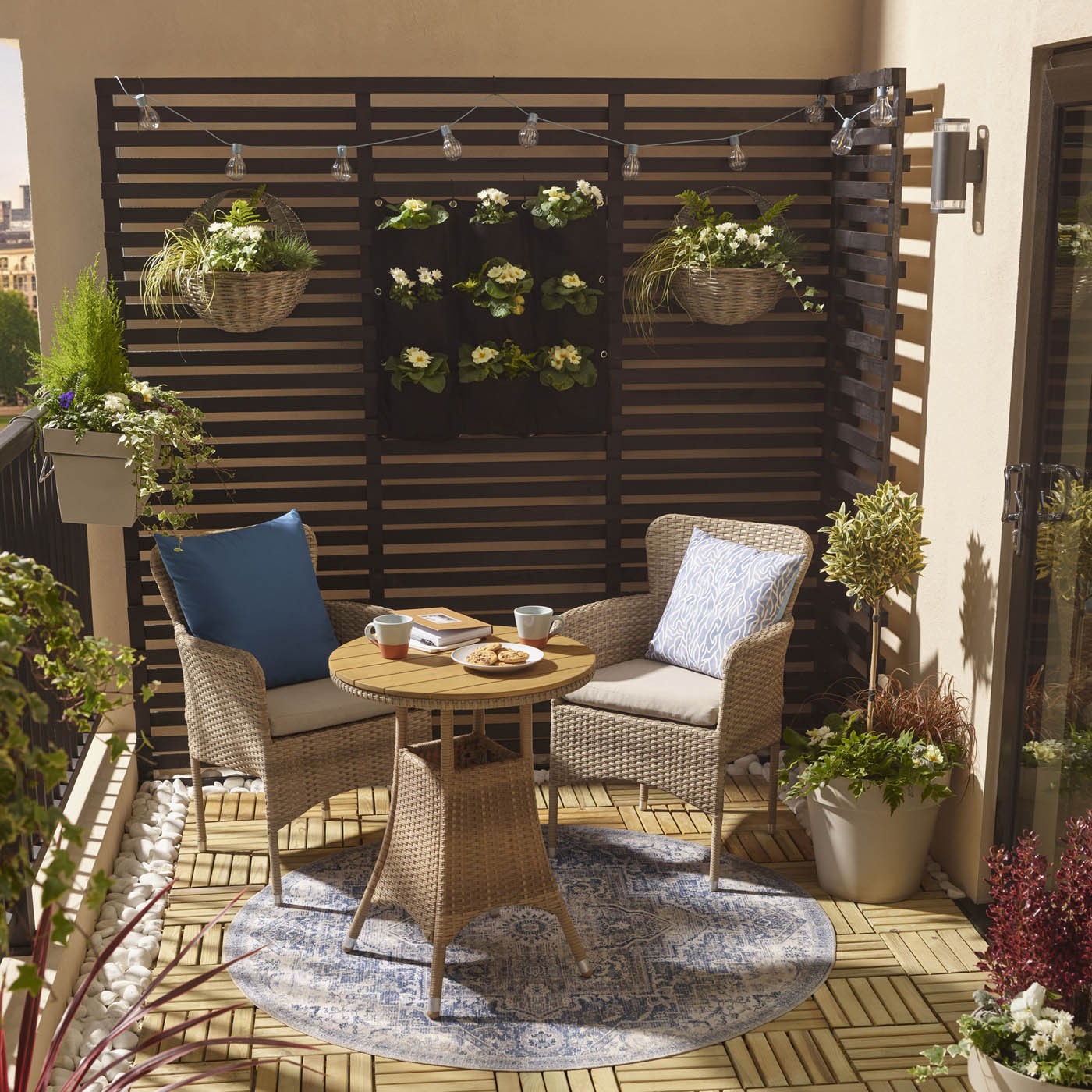 Garden Furniture Bistro Set 2 Seater Beige Rattan Effect Armchair Table Patio - Image 3