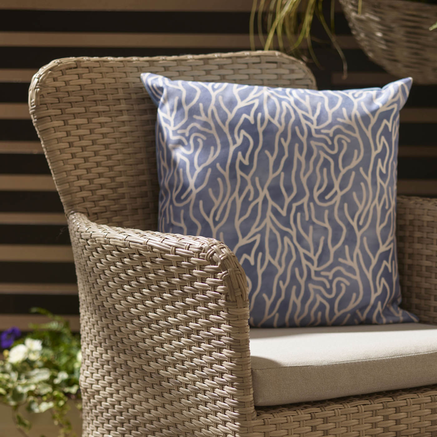 Garden Furniture Bistro Set 2 Seater Beige Rattan Effect Armchair Table Patio - Image 7