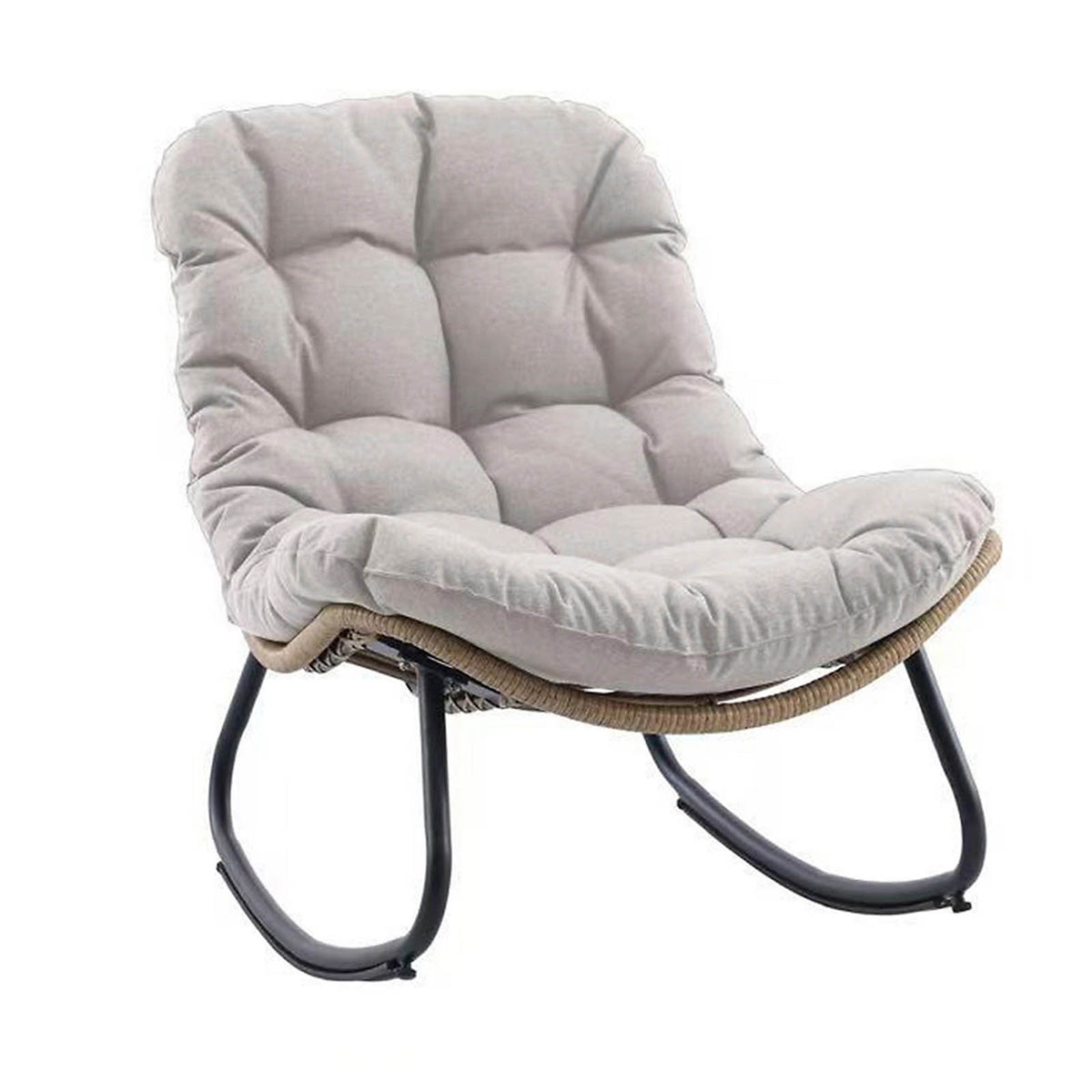 Rattan Effect Outdoor Rocking Chair Steel Frame Cushion Garden Patio - Image 1