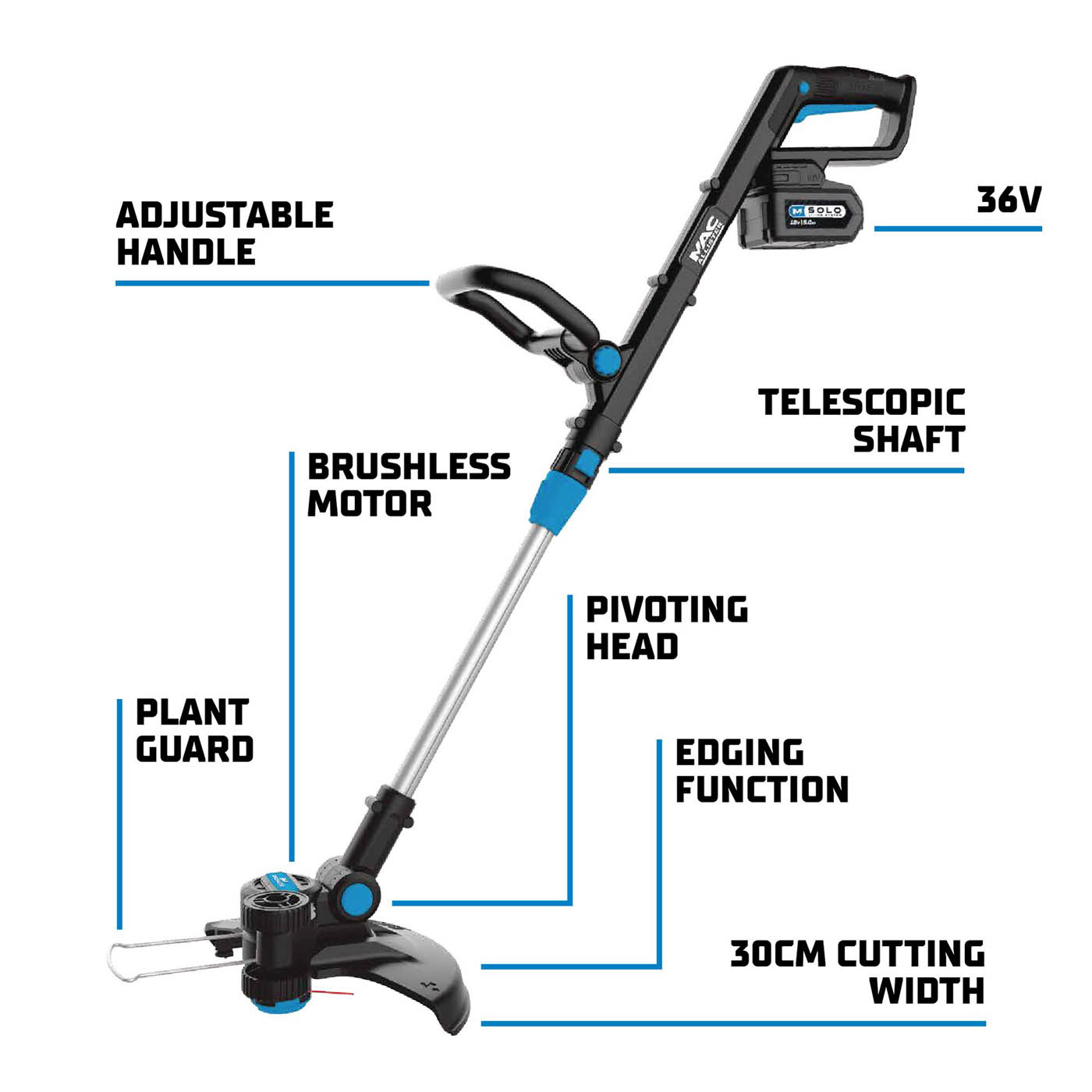 Mac Allister Grass Trimmer Cordless 18V 5Ah Li-Ion MCI1200GGT Garden 30cm Cutter - Image 2