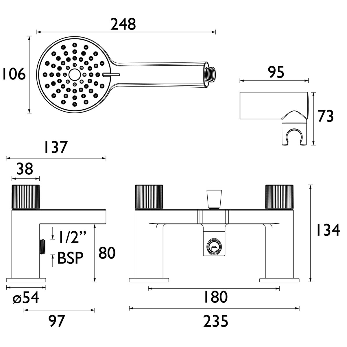 Bristan Bath Filler Tap Shower Mixer Chrome Round Head 3 Spray Pattern Bathroom - Image 2