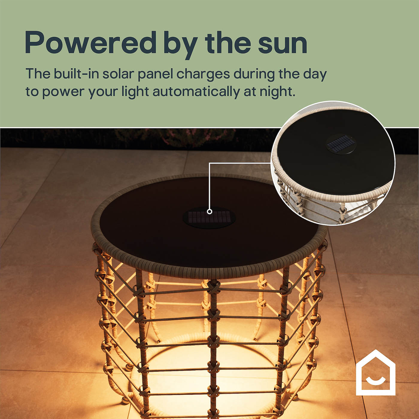 GoodHome Omalos Rattan effect Beige Round Side table - Solar-powered - Image 6