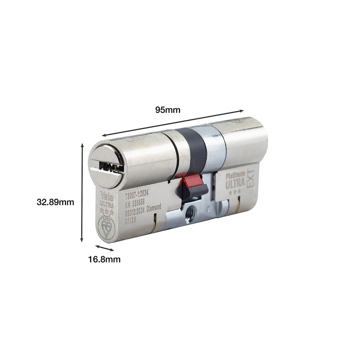 Yale Euro Cylinder Door Lock Double 45/50 Nickel Effect 3 Star Ant Drill - Image 4