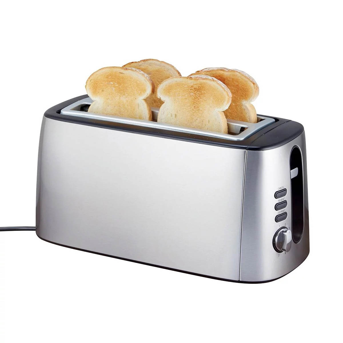 Nutmeg Toaster 4 Slice Long Slot Stainless Steel Kitchen Defrost Reheat Cancel - Image 2