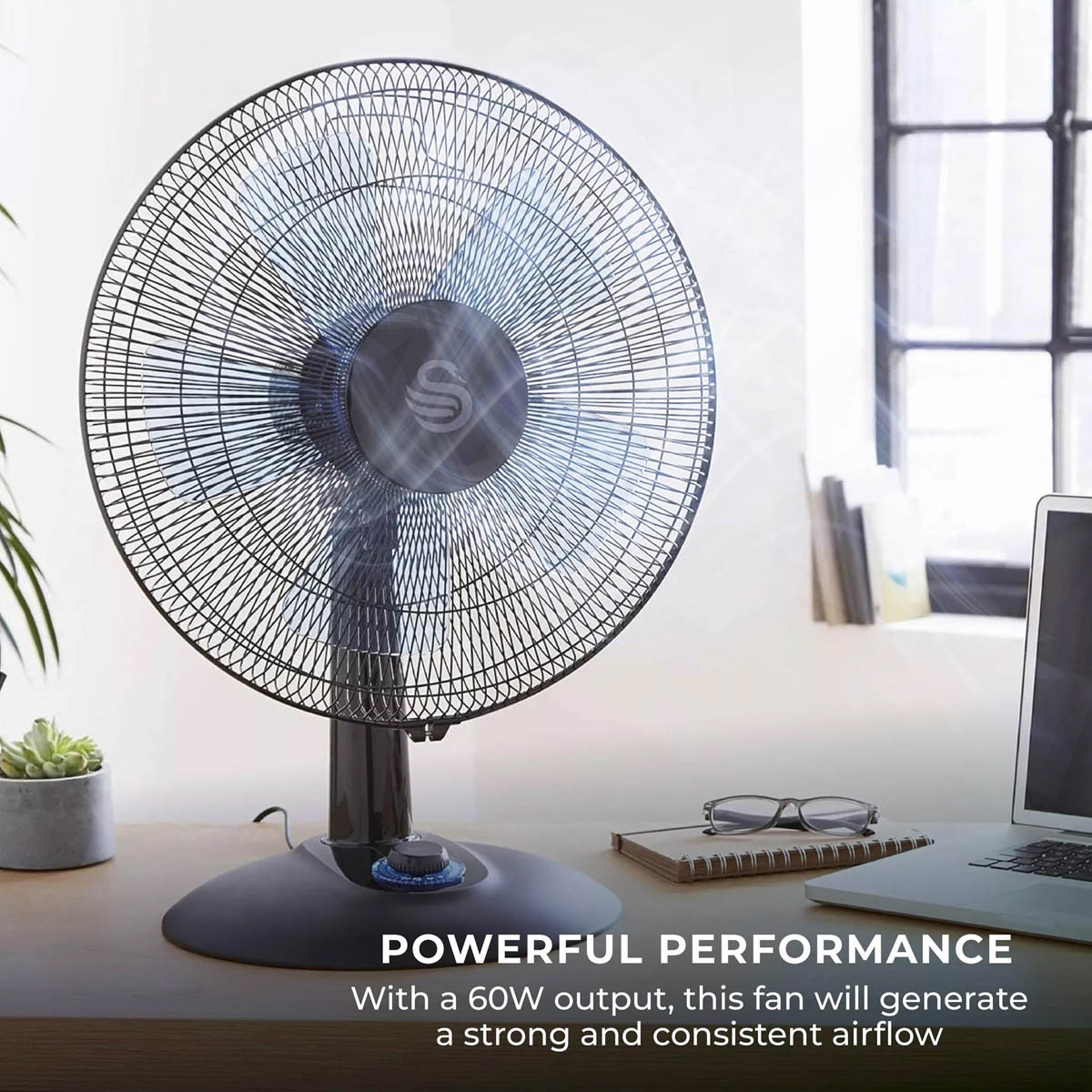 Swan Desk Fan 12″ Electric 2 Speeds Oscillating Quiet Office Home Indoor 60W - Image 3