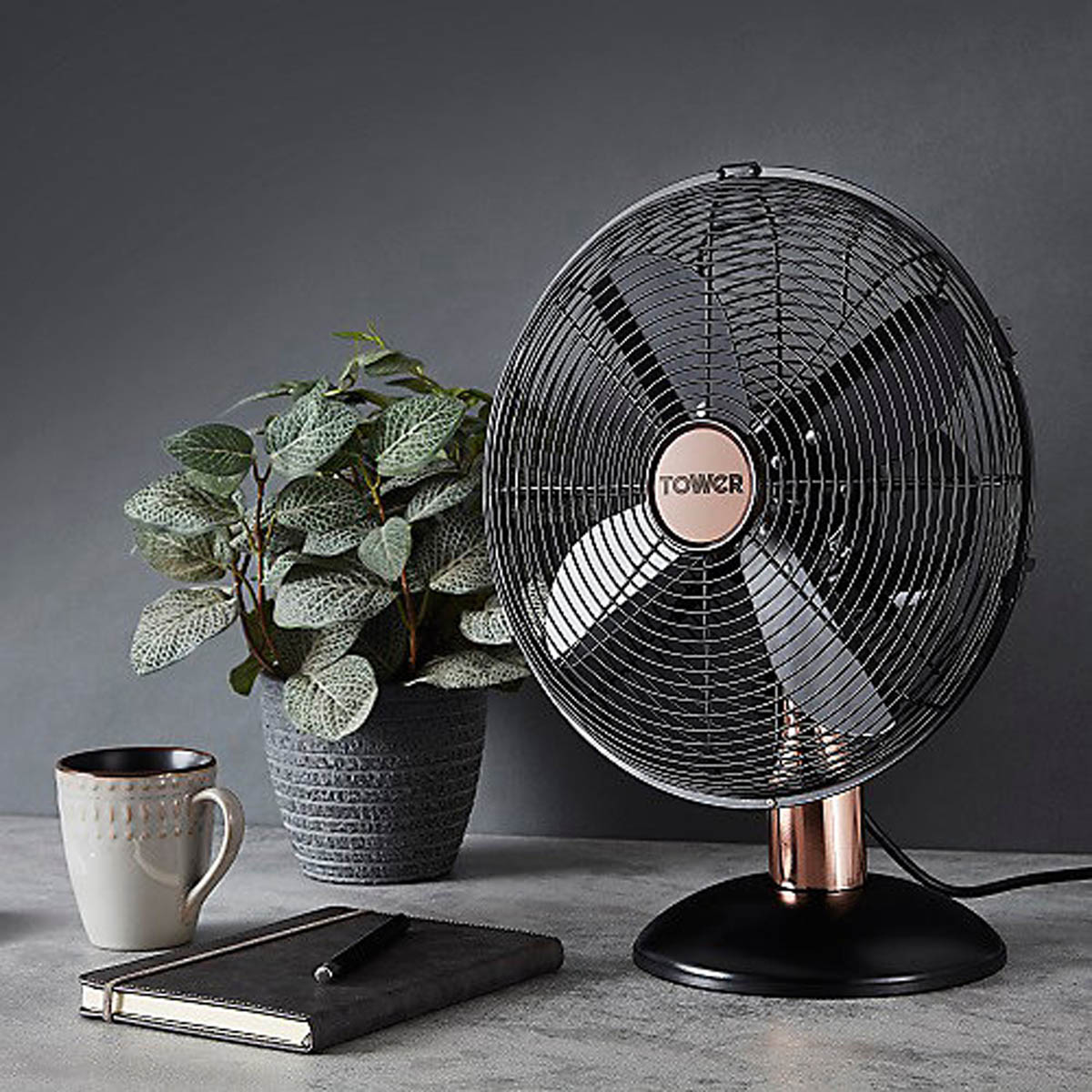 Tower Desk Fan 12″ T611000B Black Metal 3 Speeds Oscillating Office Home Indoor - Image 9
