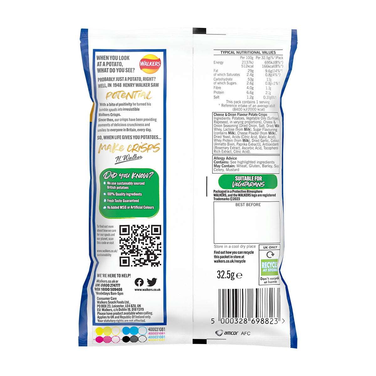 Walkers Crisps Cheese Onion Snack Pack Lunch 32x32.5g Bags - Image 2