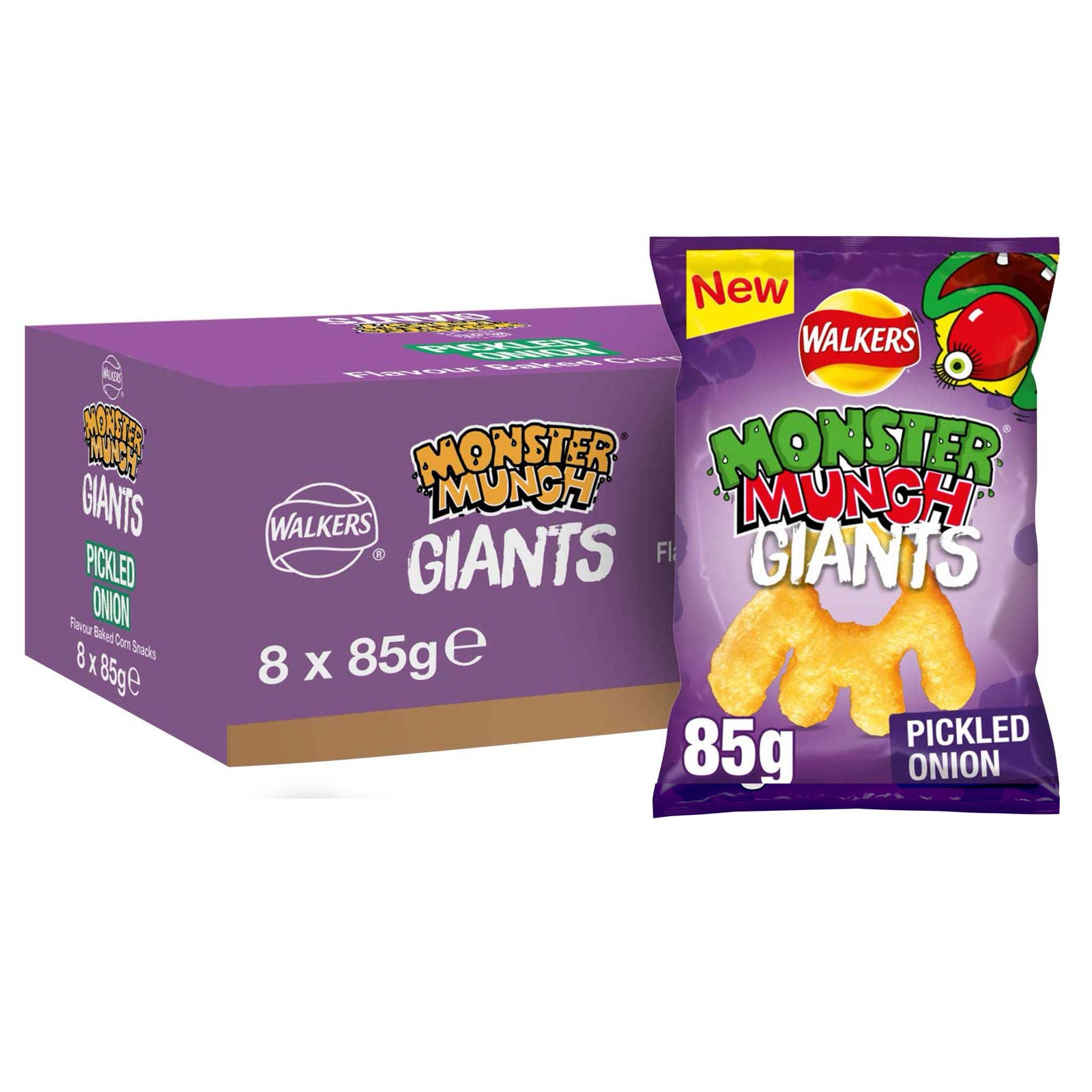Walkers Crisps Monster Munch Giants Large Pickled Onion Snack 8x85g - Image 2