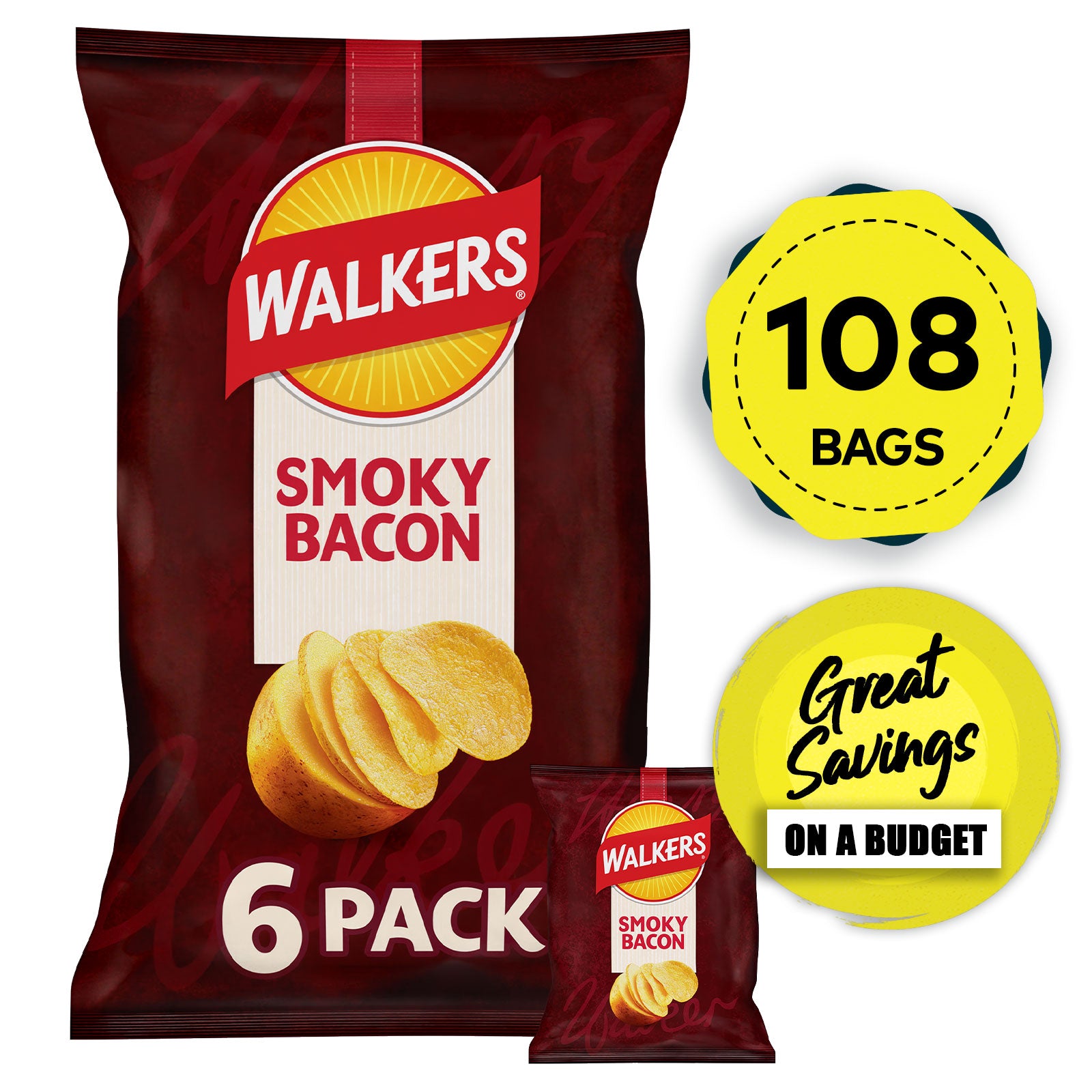Walkers Crisps Smoky Bacon Multipack Snacks 108 x 25g - Image 1