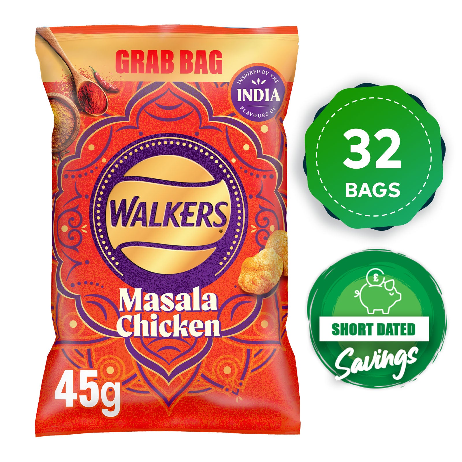 Walkers Crisps Masala Chicken Sharing Multipack 32 Bags x 45g - Image 10