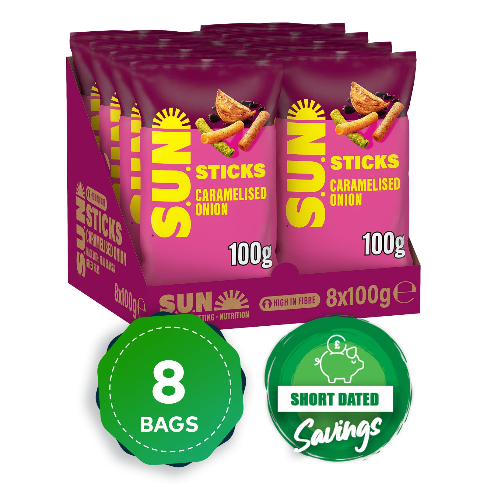 SUN Sticks Snacks Caramelised Onion & Balsamic Vinegar Sharing Bag Crisps 8x100g - Image 10