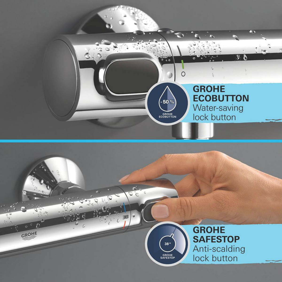 Grohe Shower Mixer Set Thermostatic Chrome Single Spray Pattern Adjustable - Image 3