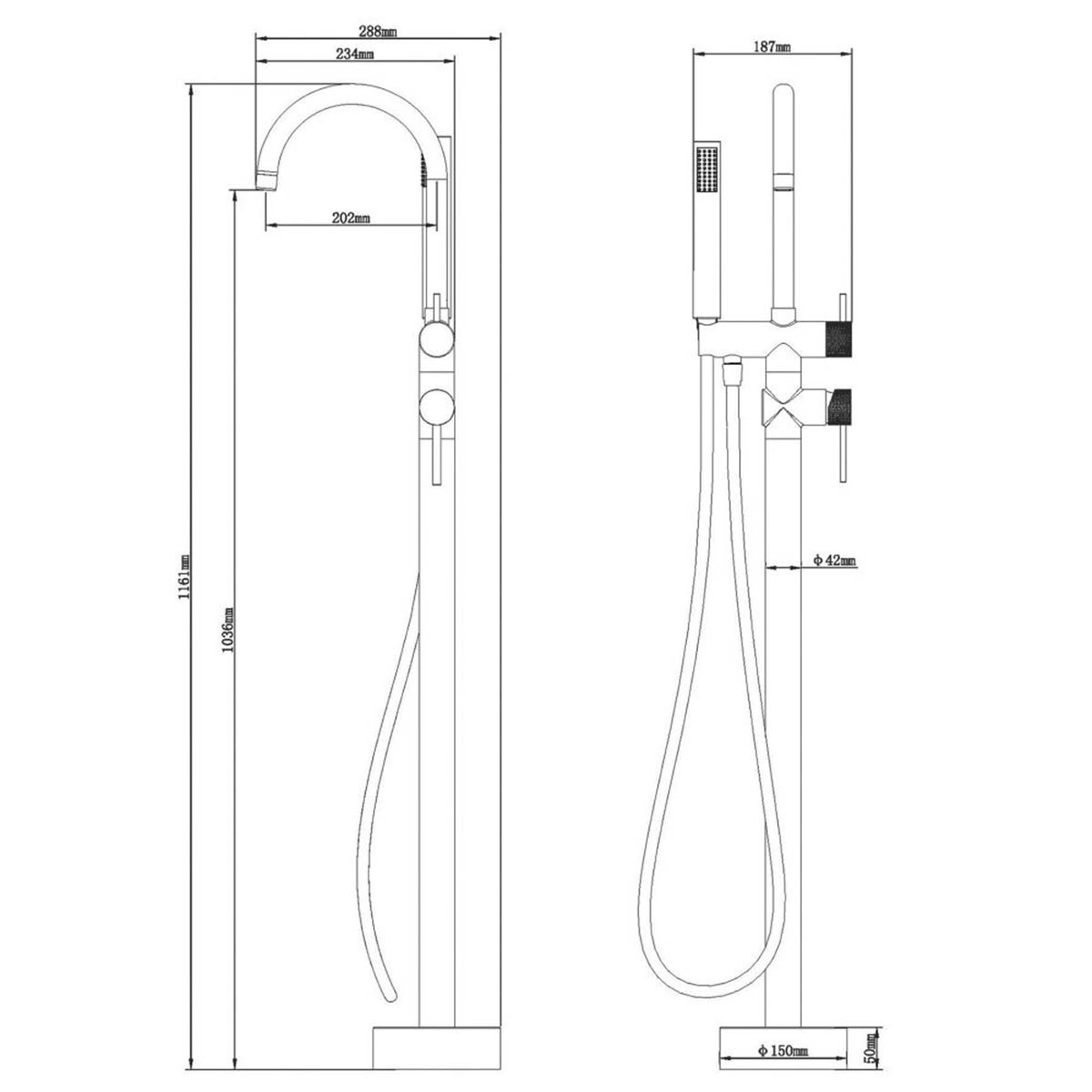 Swirl Shower Mixer Tap Melba Floor Mounted Single Control Manual Chrome 1161mm - Image 3