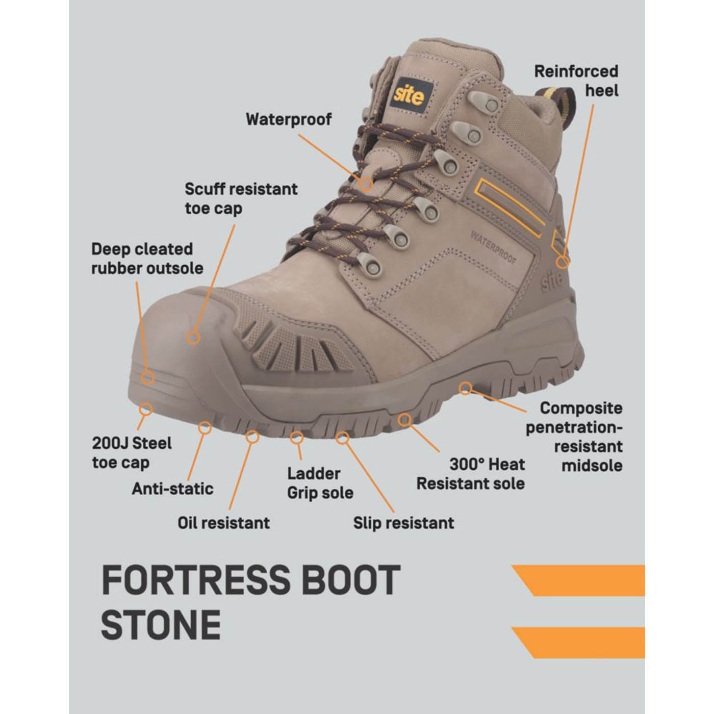 Site Safety Boots Mens Standard Fit Stone Waterproof Steel Toe Shoes Size 11 - Image 2