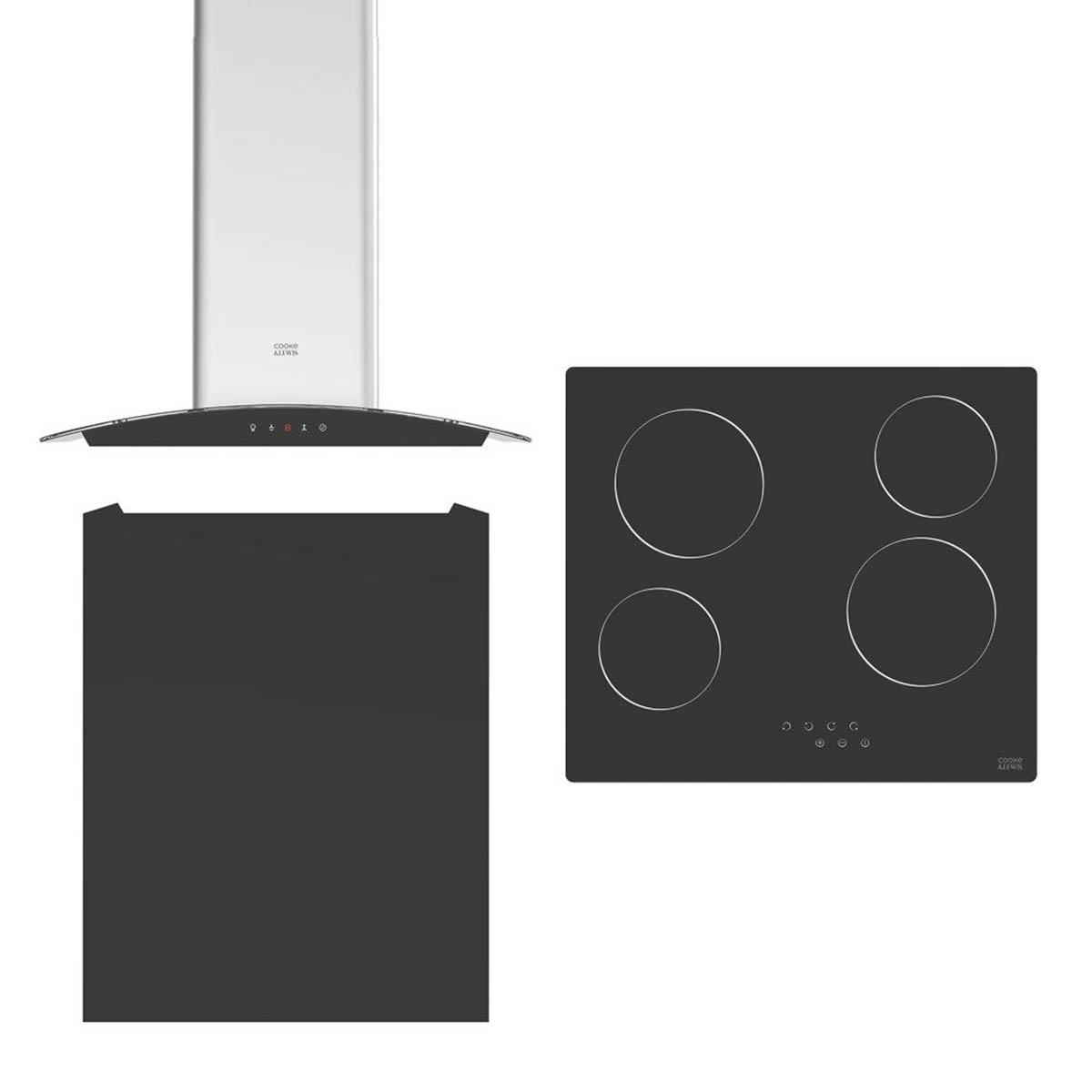 Cooke & Lewis Hob Hood Splashback 3 In 1 Black Glass 56cm Ceramic Curved 4 Zone - Image 1