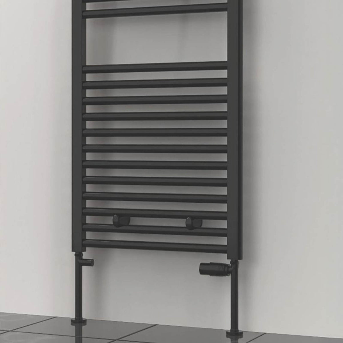 Reina Modal TRV 15mm x 15mm Black Straight & L/S Designer Thermostatic Radiator Valve & Lockshield - Image 2