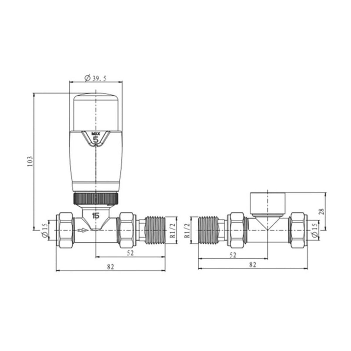 Reina Modal TRV 15mm x 15mm Black Straight & L/S Designer Thermostatic Radiator Valve & Lockshield - Image 3