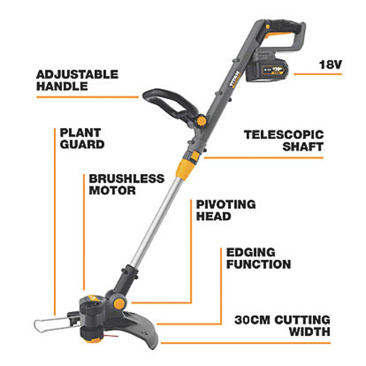 Titan Grass Trimmer Cordless 18V 5.0Ah Li-Ion TTI1201GGT Brushless Garden Cutter - Image 3