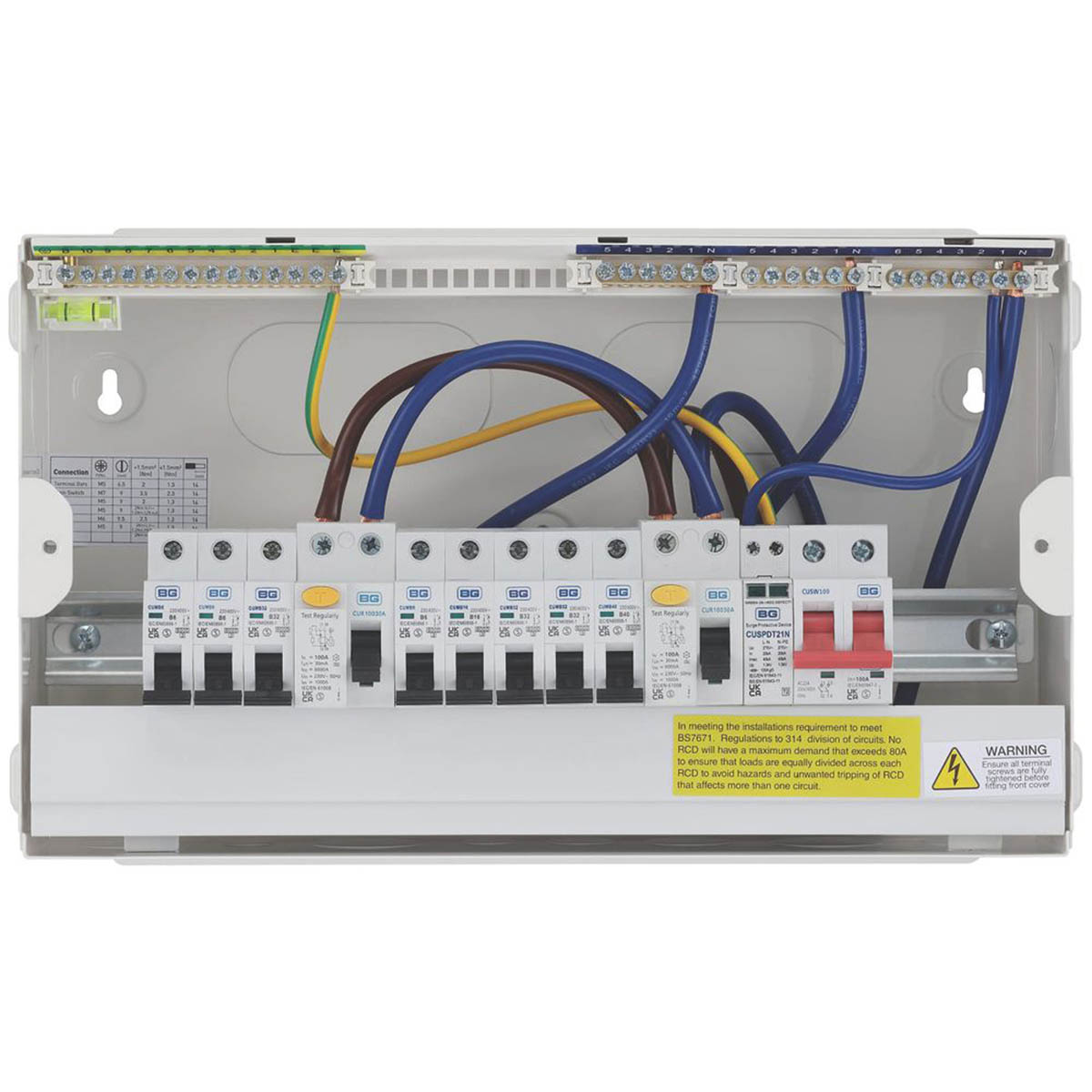 British General Consumer Unit Main Switch with SPD 9-Module 8-Way Part-Populated - Image 2