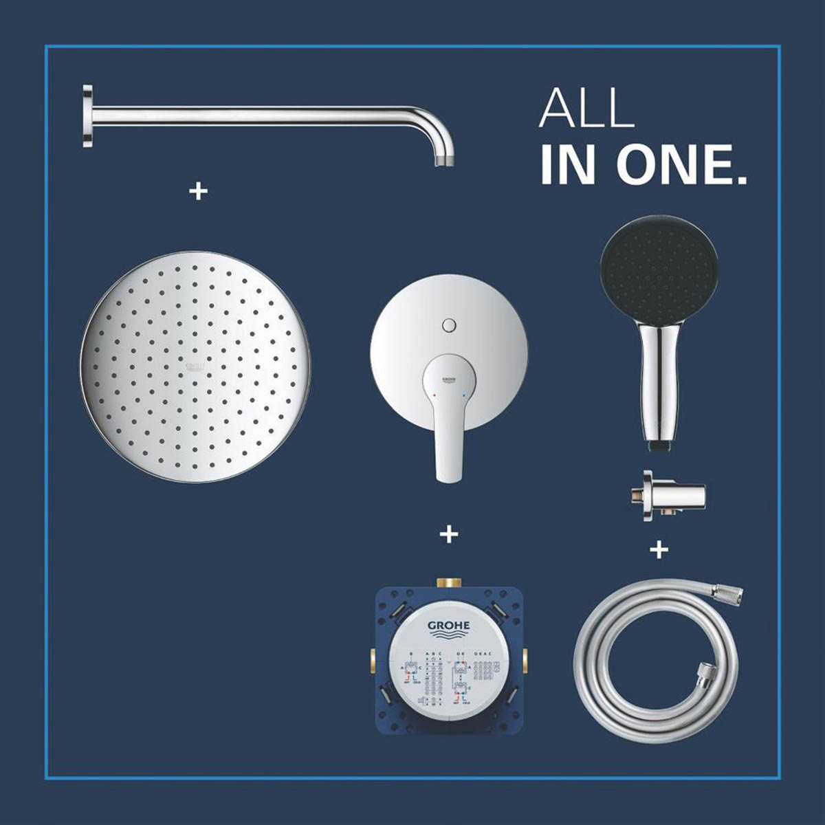 Grohe Thermostatic Shower Mixer System Chrome Concealed Twin Round Head Modern - Image 3