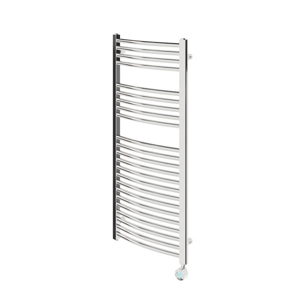 Flomasta Electric Towel Radiator Curved Gloss Chrome 1100mm x 500mm 853BTU - Image 1