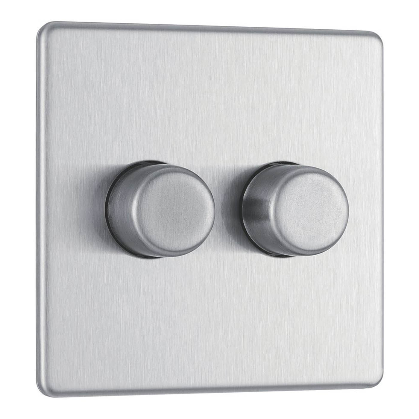 LAP LED Dimmer Light Switch 2-Gang 2-Way Brushed Steel Rotary Screwless - Image 1