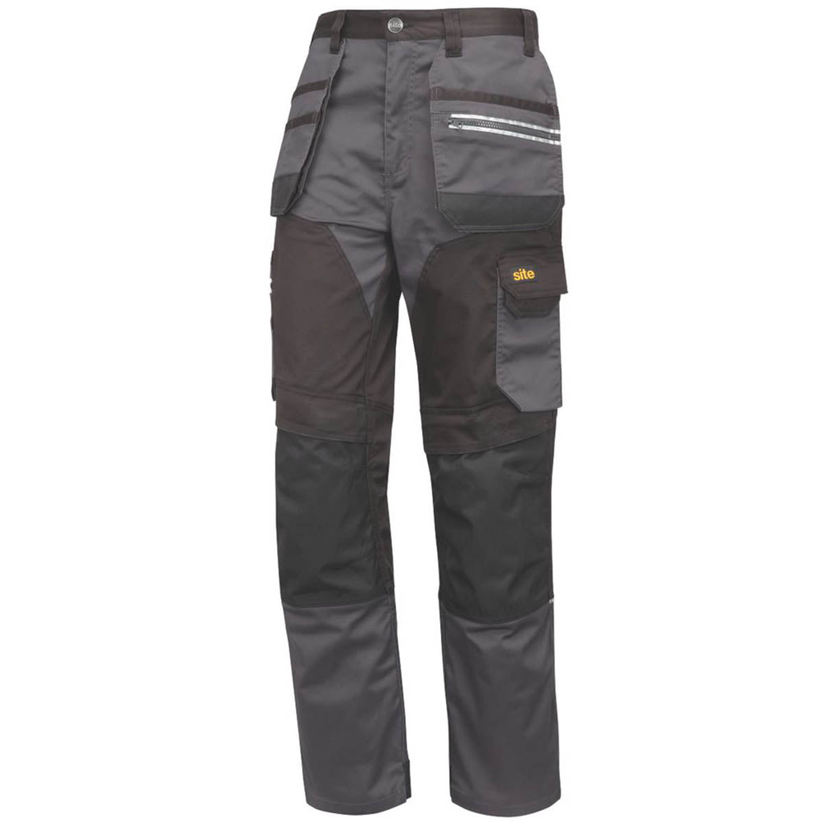 Site Work Trousers Mens Regular Fit Grey Black Stretch Multi Pocket 38W 34L - Image 1