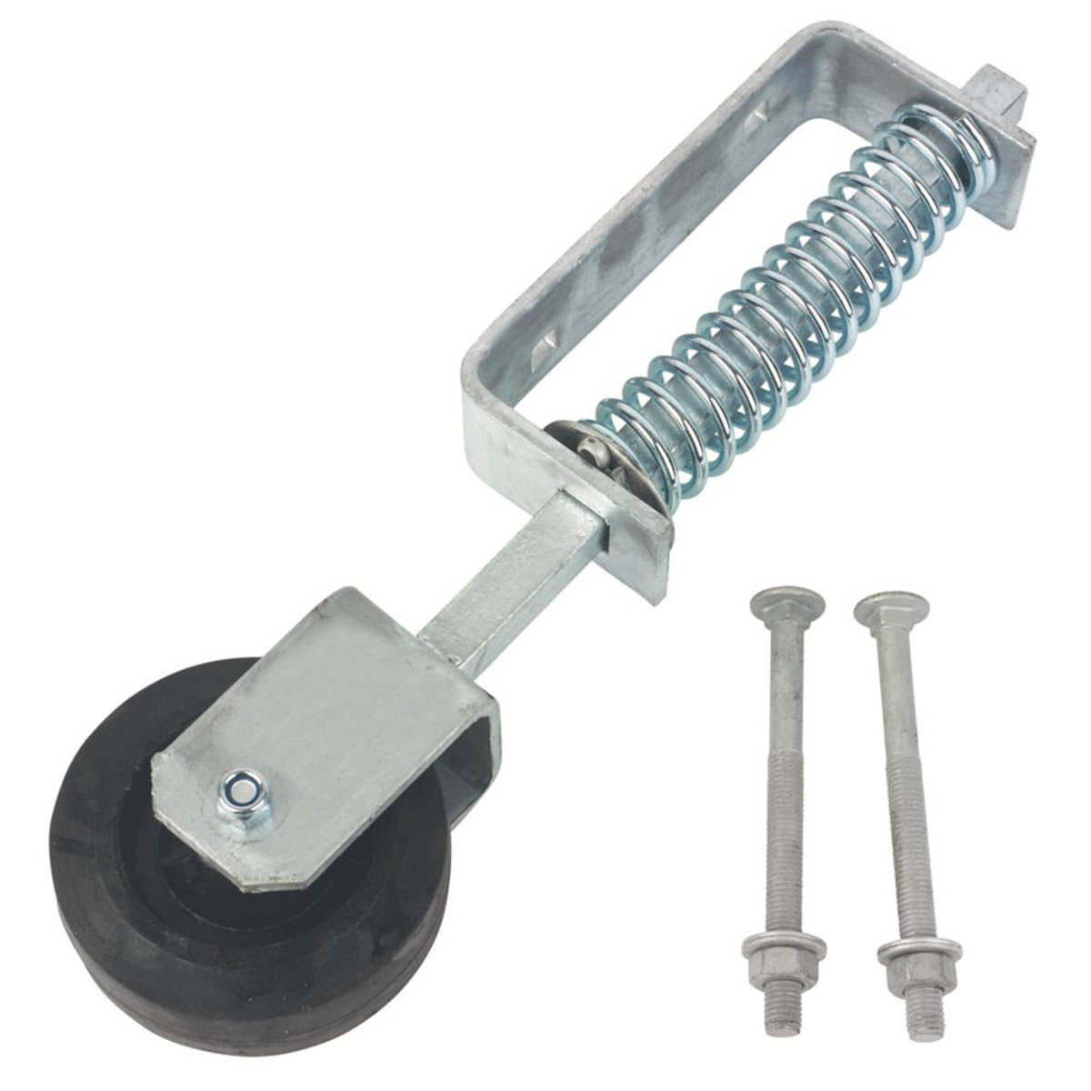 GateMate Gate Wheel Silver Galvanised Steel Spring Loaded Heavy Duty 100mm - Image 1