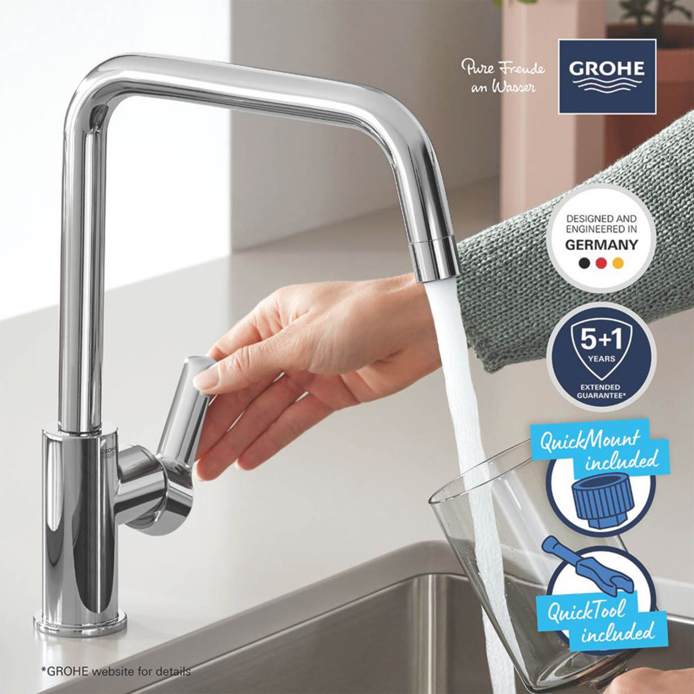 Grohe Kitchen Tap Mono Mixer Chrome Single Lever Swivel Spout Modern Faucet - Image 2