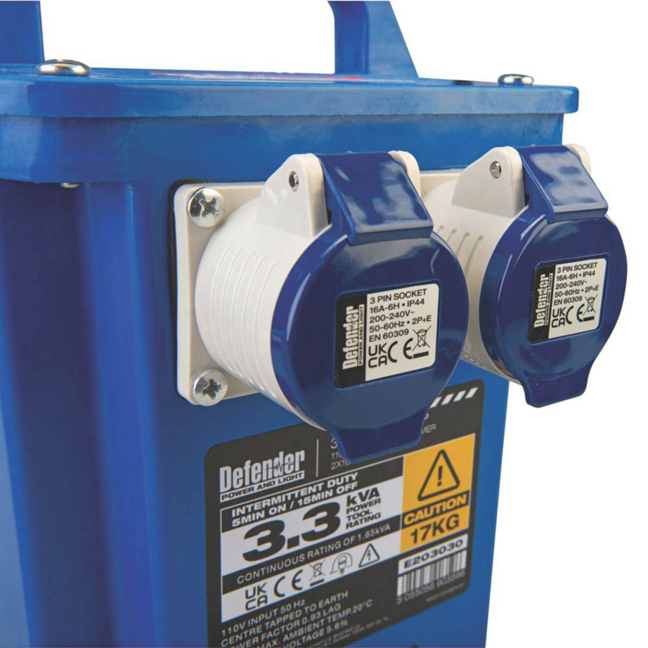 Defender Site Transformer 3.3kVA Intermittent Step-Up Portable Blue 110V/230V - Image 2