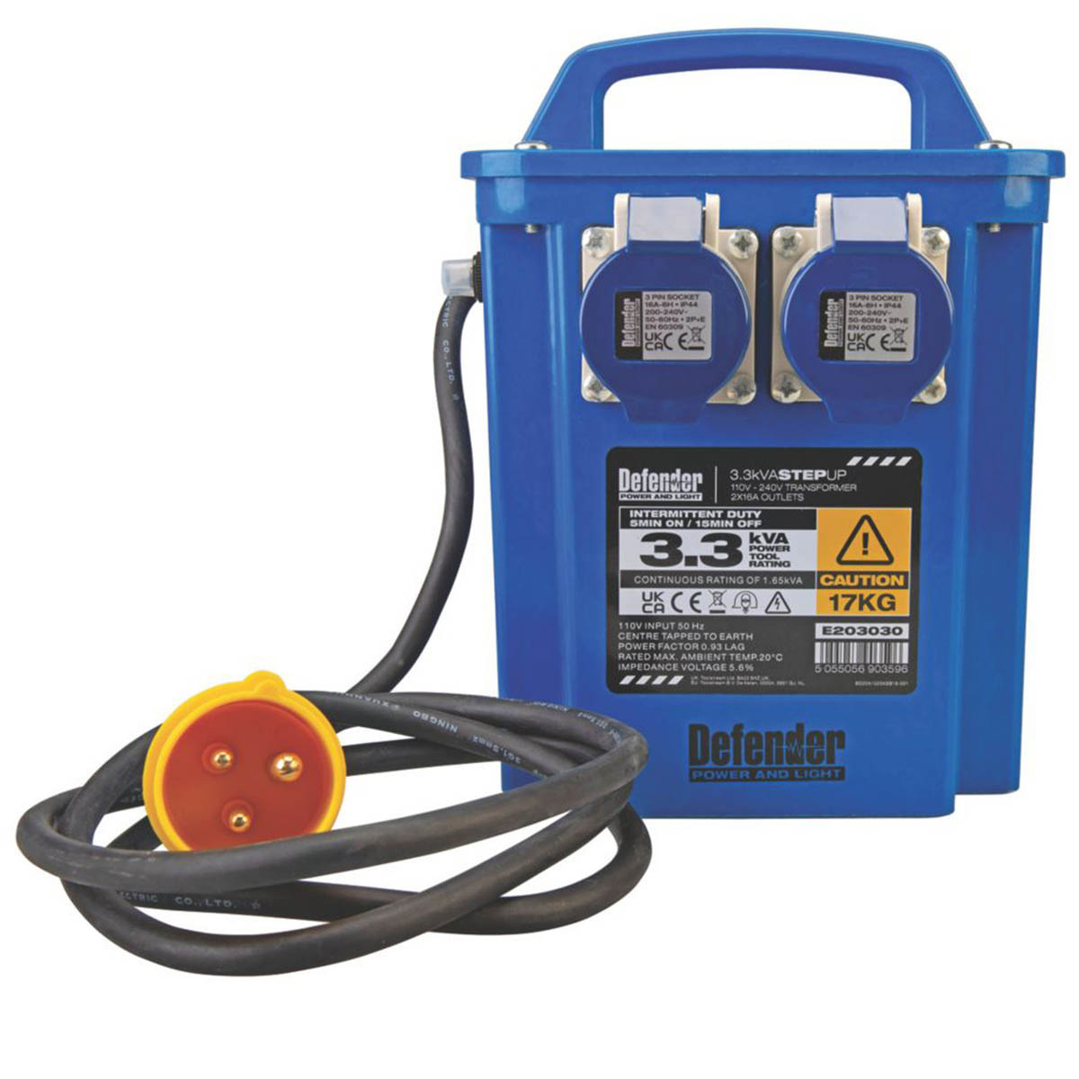 Defender Site Transformer 3.3kVA Intermittent Step-Up Portable Blue 110V/230V - Image 3