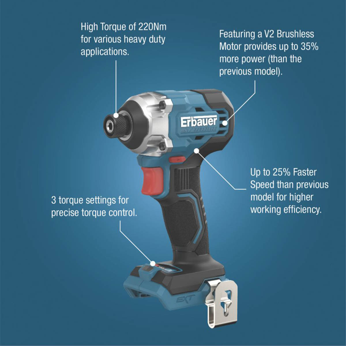 Erbauer Impact Driver Cordless 18V Li-Ion ERI1093IPD Brushless Compact Body Only - Image 3
