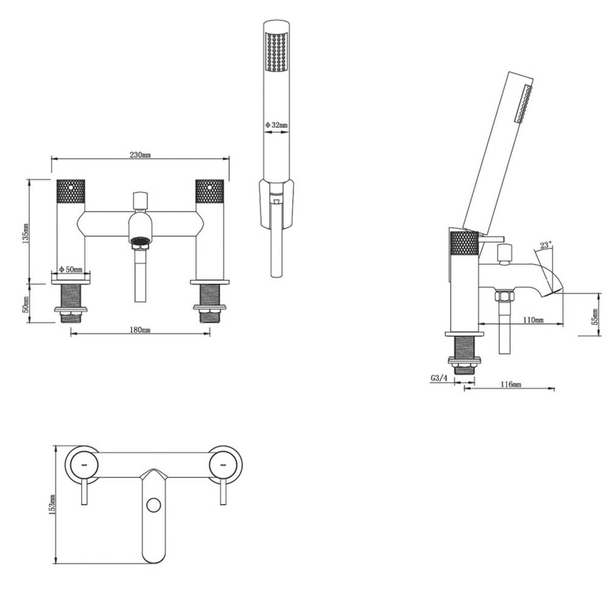 Swirl Shower Mixer Tap Chrome Brass Dual Control Round Deck Mounted Modern 185mm - Image 3