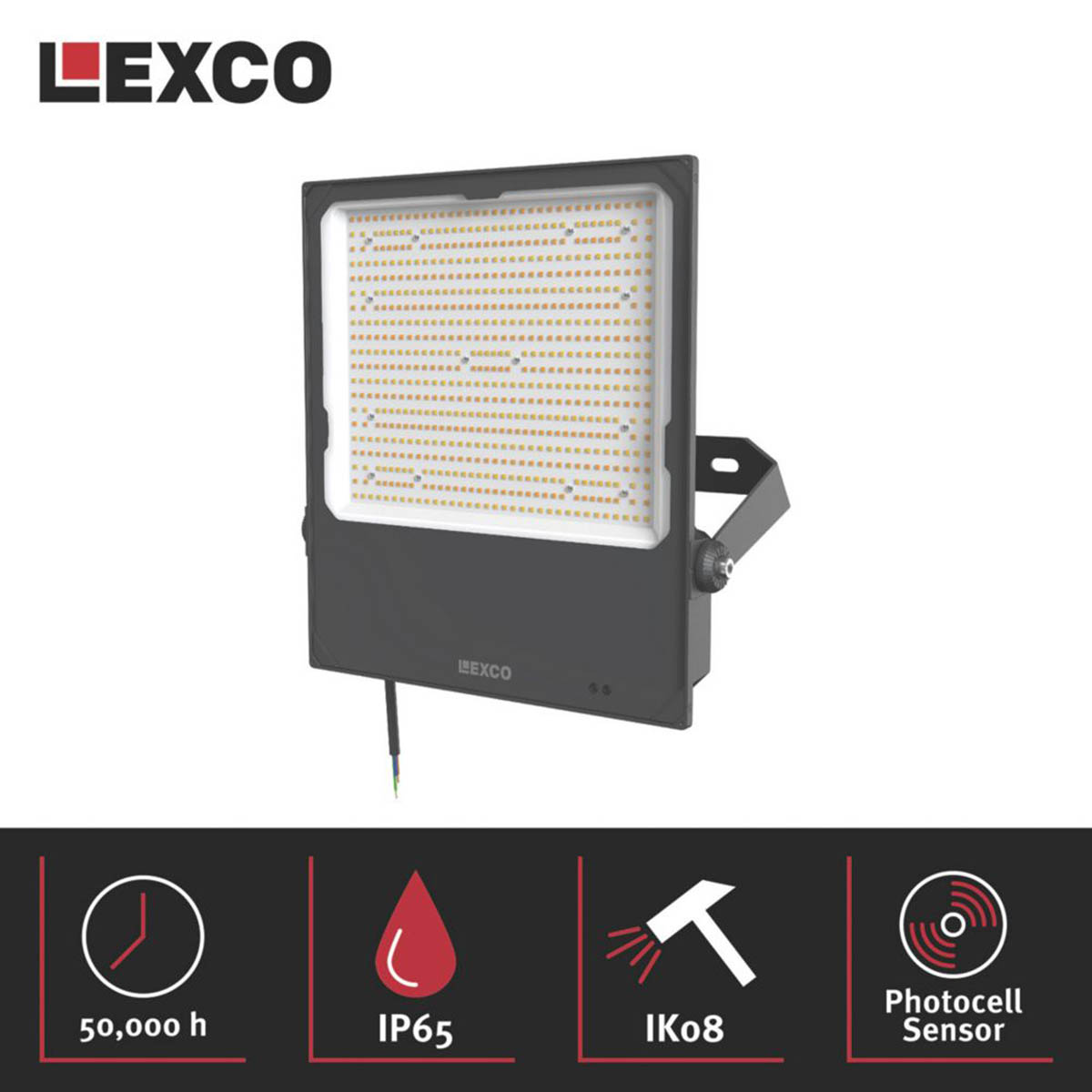 LED Floodlight With Photocell Black IP65 Outdoor Security Garden Light 300W - Image 3