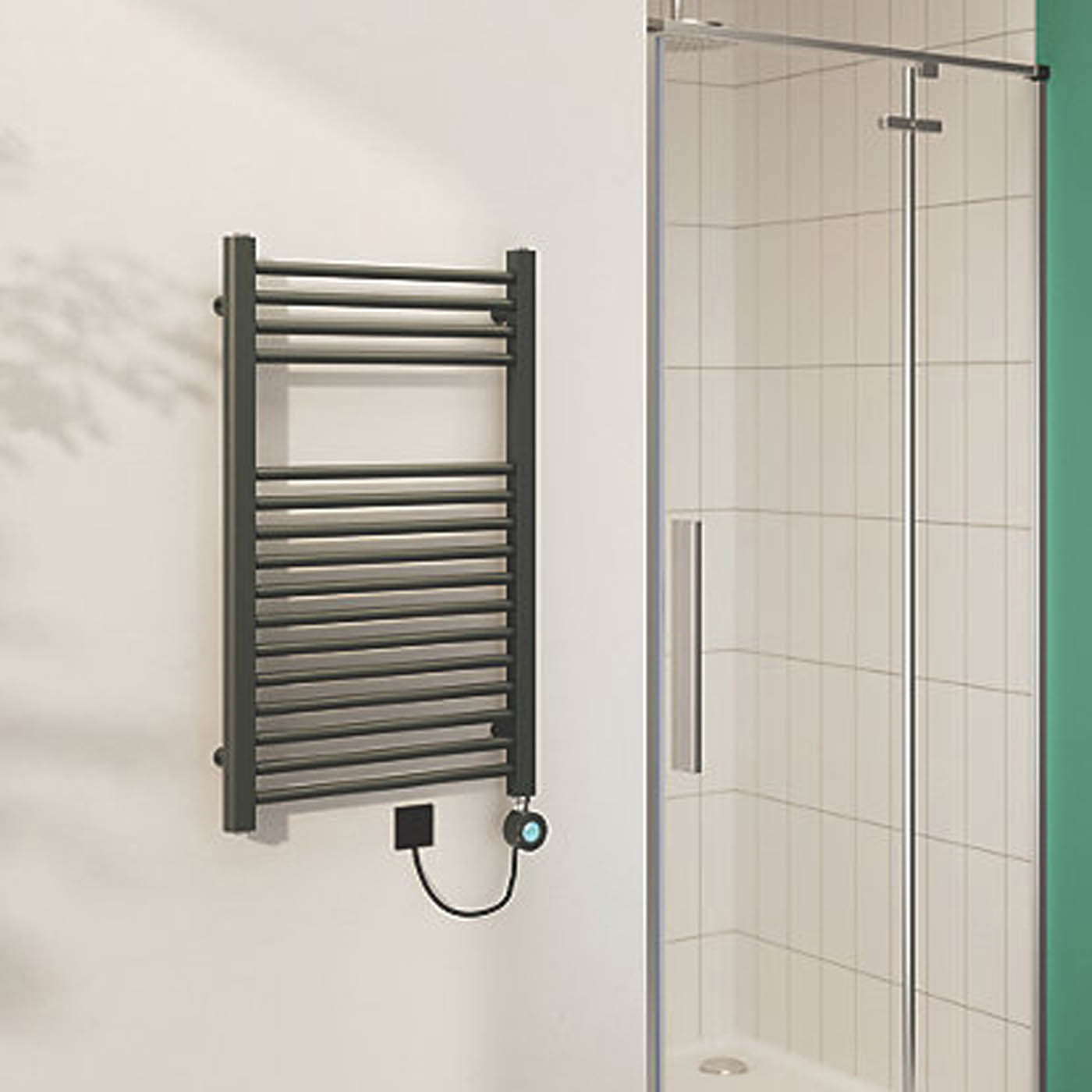 Flomasta Electric Towel Rail Radiator Anthracite Flat Bathroom Warmer 80x50cm - Image 2