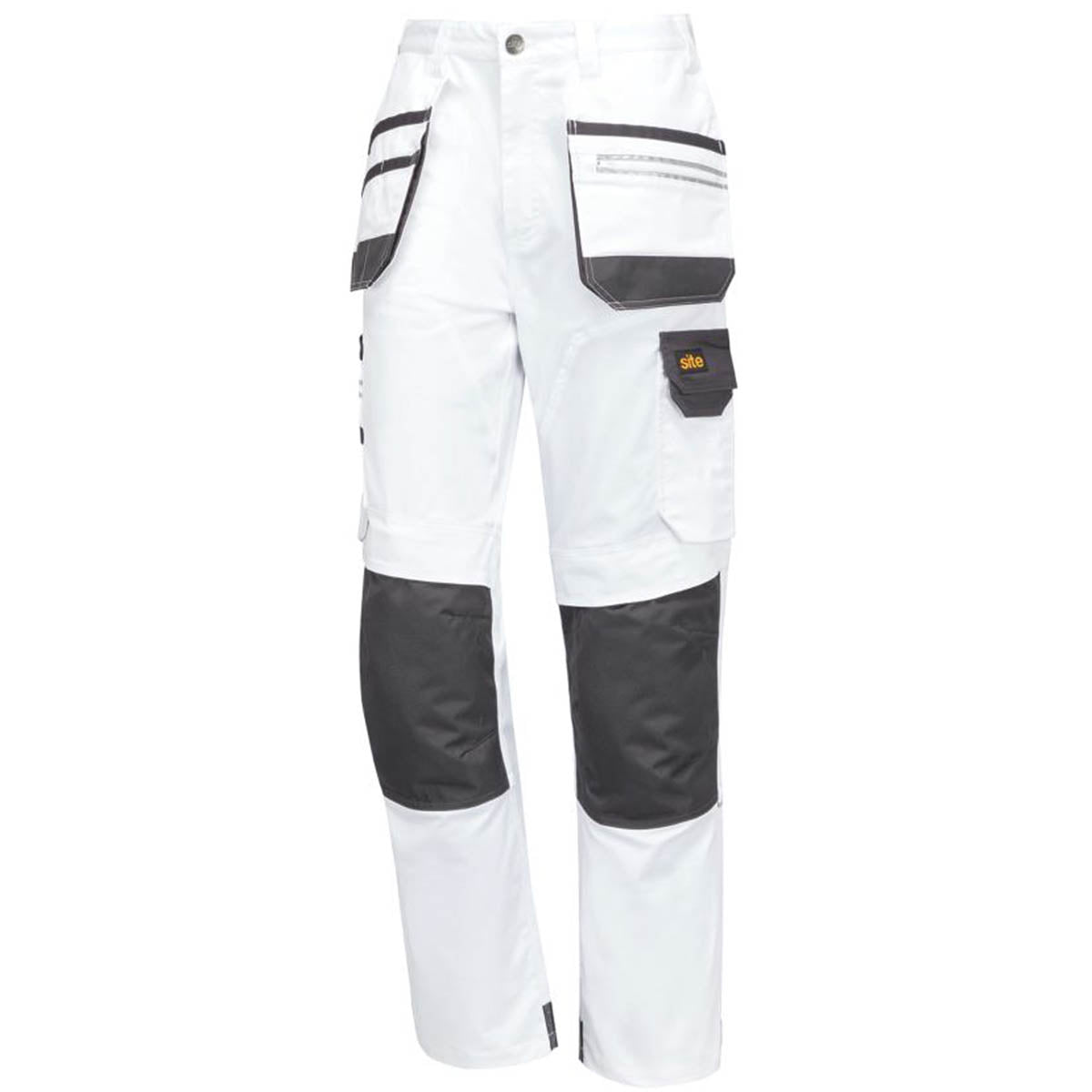 Site Work Trousers Mens Regular Fit White Grey Stretch Multi Pockets 40W 32L - Image 1
