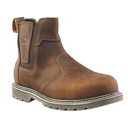 Site Safety Dealer Boots Mens Wide Fit Brown Leather Work Shoes Steel Toe Size 9 - Image 1