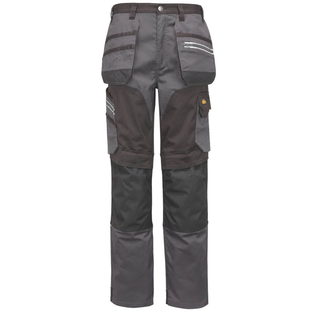 Site Work Trousers Mens Regular Fit Grey Black Stretch Multi Pockets 30"W 30"L - Image 2
