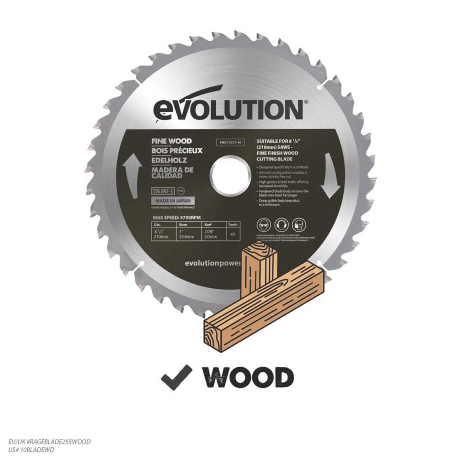 Evolution Circular Saw Blade 210x25.4mm FW210TCT-40 Fine Cut 40T For Wood - Image 3