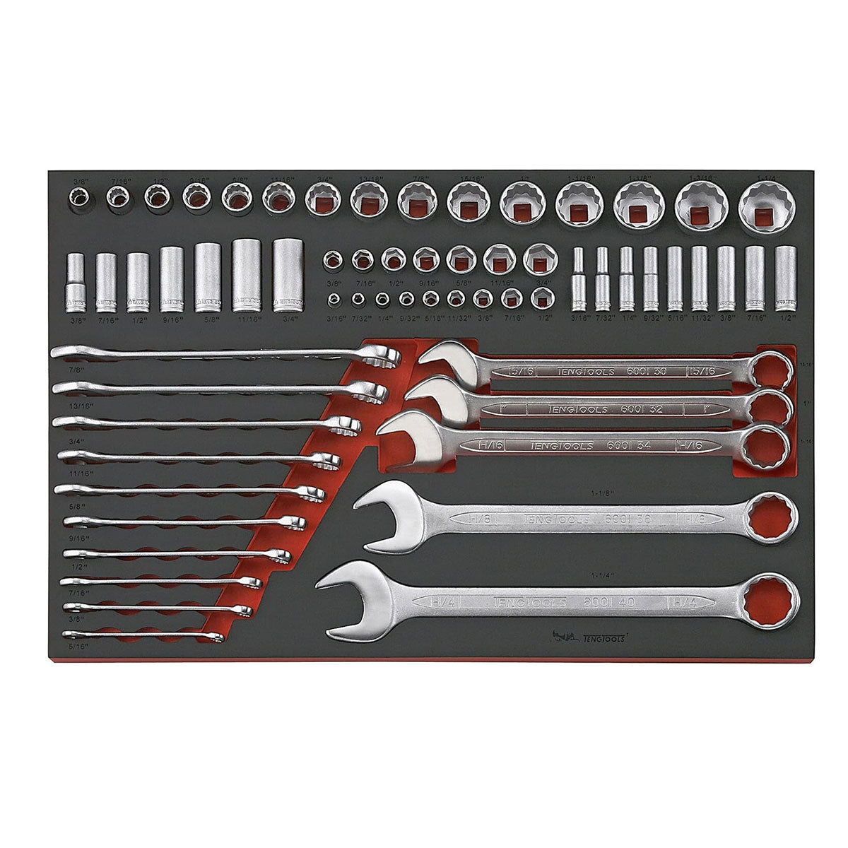 Teng AF Socket And Spanner Set TTEAF62 1/4" 3/8" 1/2" EVA Imperial Pack Of 62 - Image 1