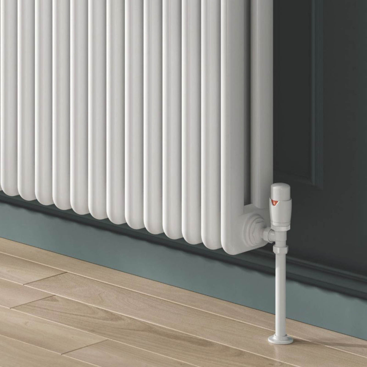Reina Thermostatic Radiator Valve And Lockshield Designer 15x15mm White Angled - Image 2