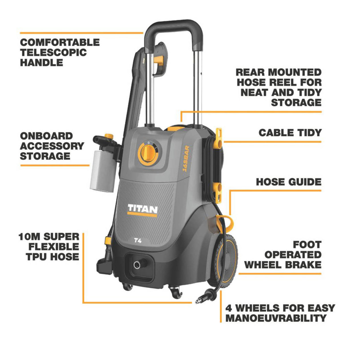 Titan Pressure Washer Electric TTB1292PRW 165bar Jet Wash Patio Car Cleaner 240V - Image 3