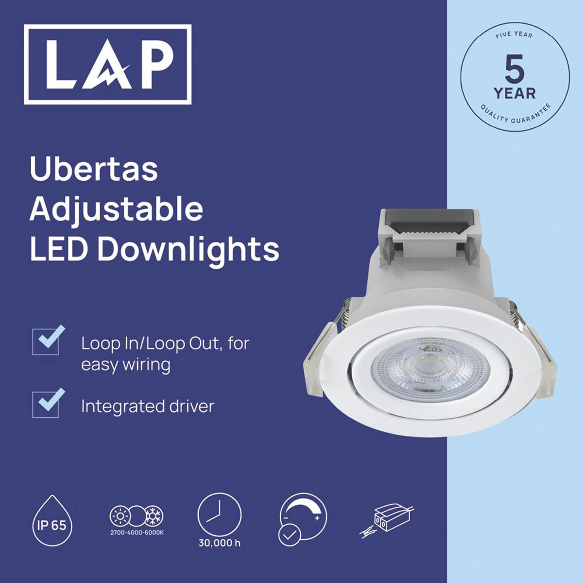 LAP LED Downlights Variable White Tilt Adjustable Dimmable 4W 420lm 10 Pack - Image 2