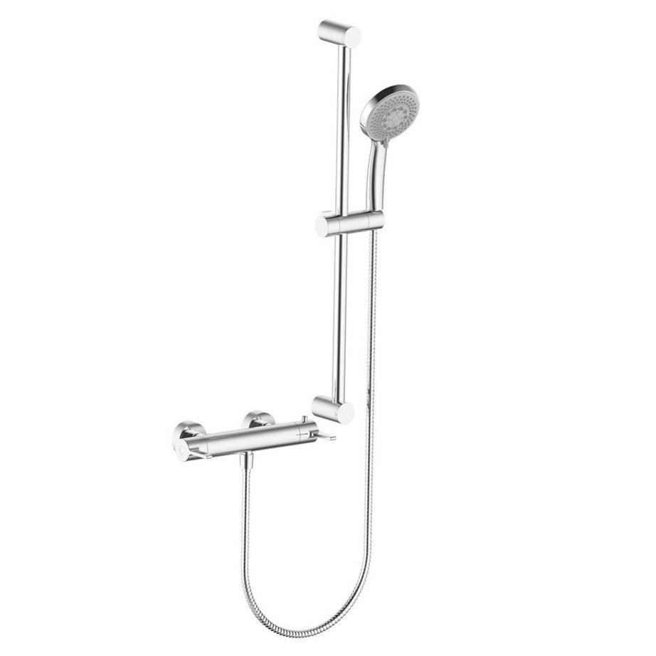 Thermostatic Shower Kit Chrome Exposed 3 Spray Pattern Round Head Bathroom - Image 1