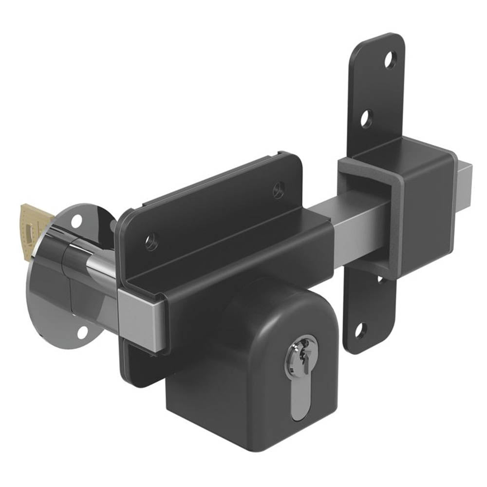 Gate Door Lock Double-Locking Euro Long Throw Lockable 5 Keys Black Steel - Image 2