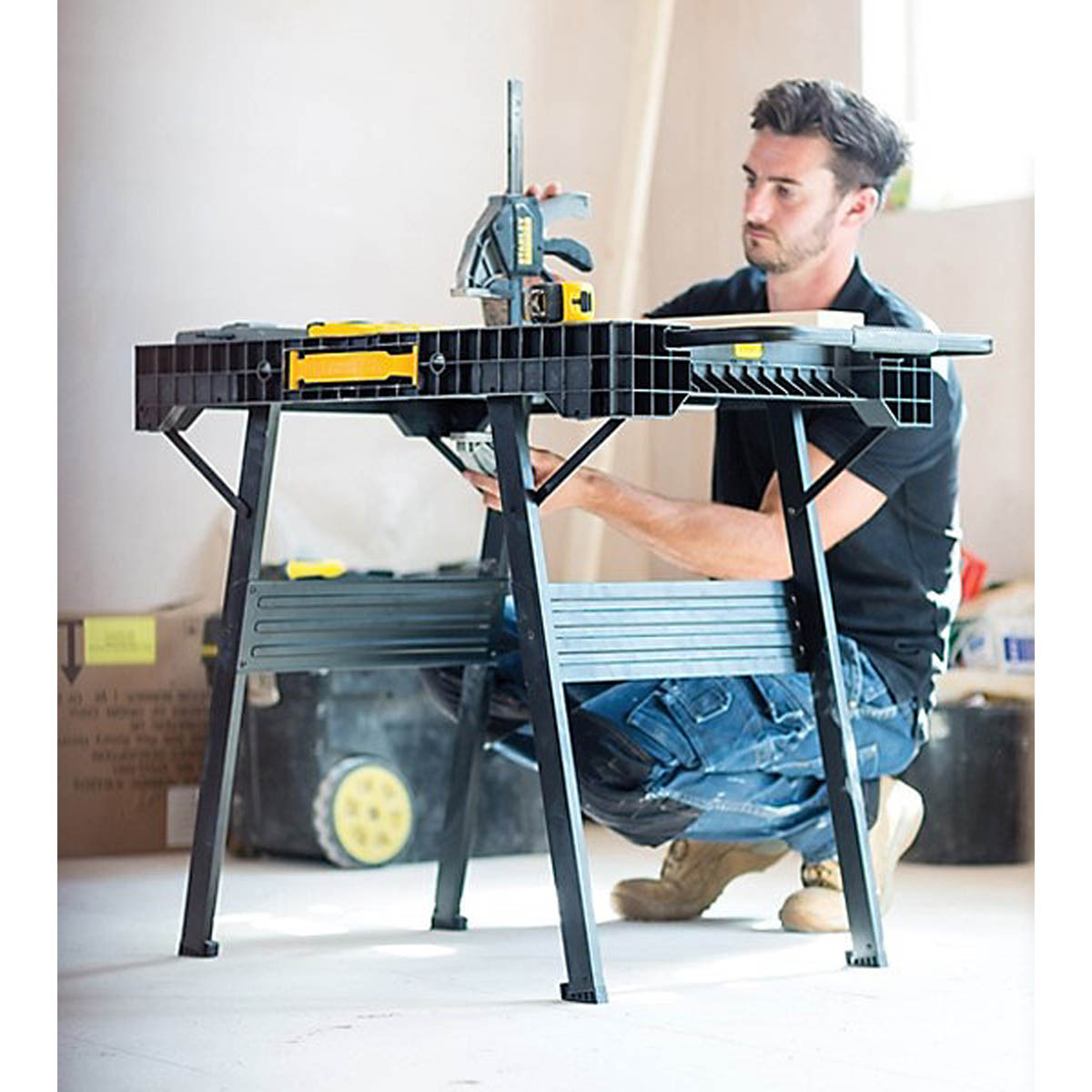 Stanley Folding Workbench Cabinet Black Metal Plastic Portable 85 x 60cm - Image 2