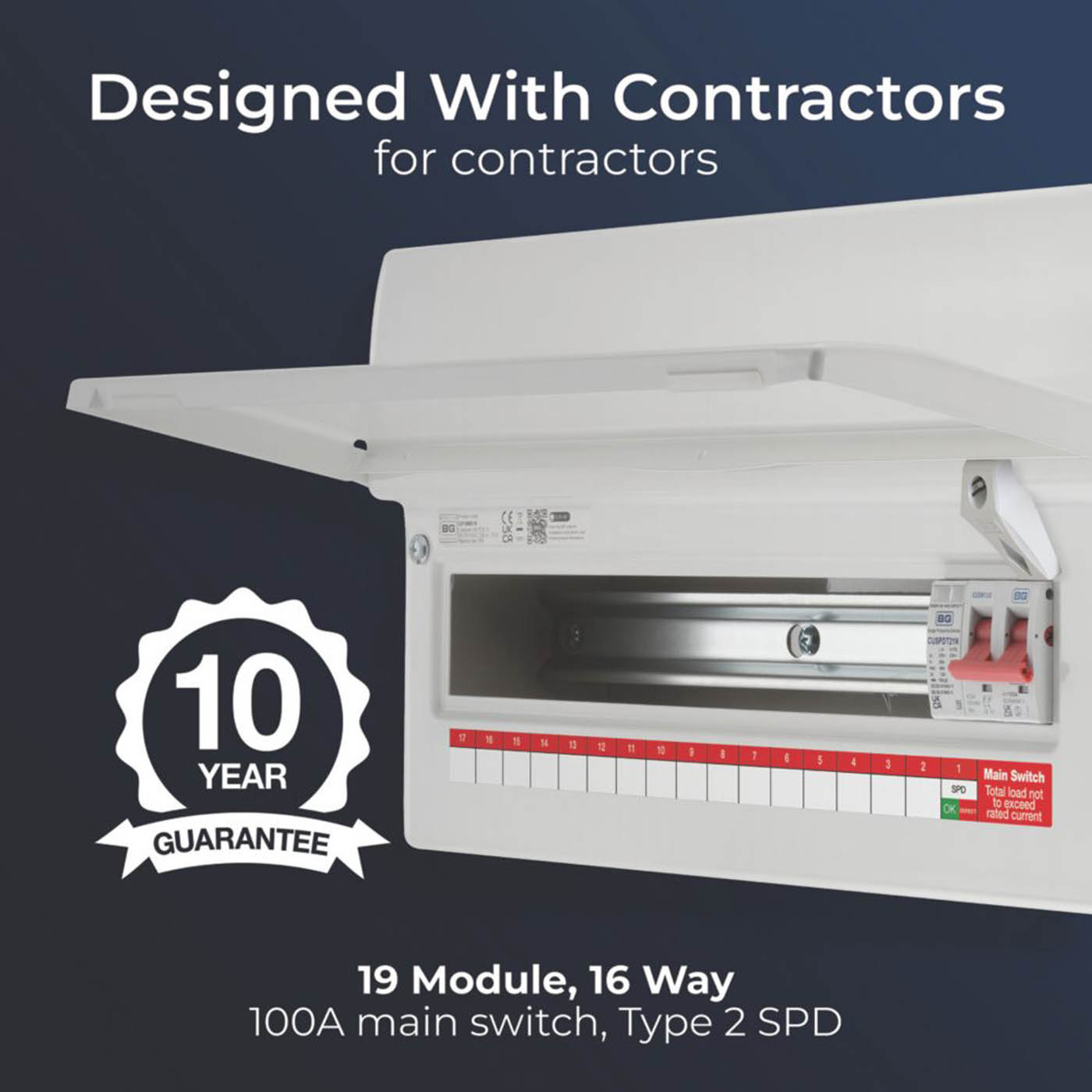 British General Main Switch Consumer Unit with SPD CF19MS16-01 16-Module 16-Way - Image 4