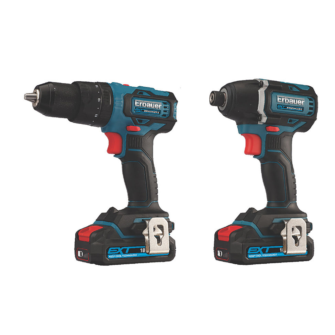 Erbauer Twin Pack Combi Drill Impact Driver Cordless EID18-Li/ECD18-Li-2 2x2.0Ah - Image 1